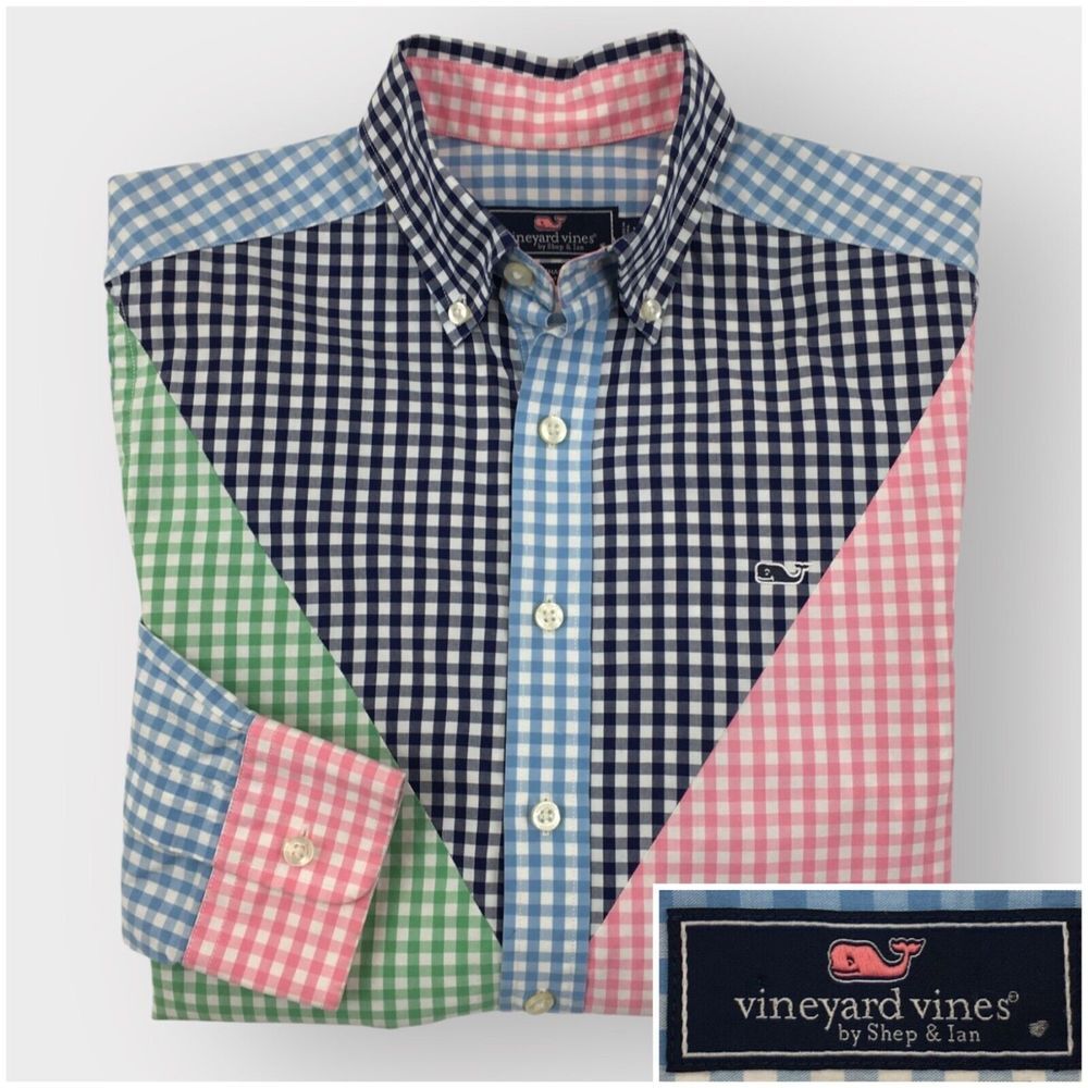 Vineyard Vines Slim Fit Whale Shirt Men's Size XS Button Down Gingham Colorblock